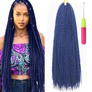 Box Braids Crochet Hair Dark Blue 24 Inch Prelooped Extensions Hand Made 6 Packs